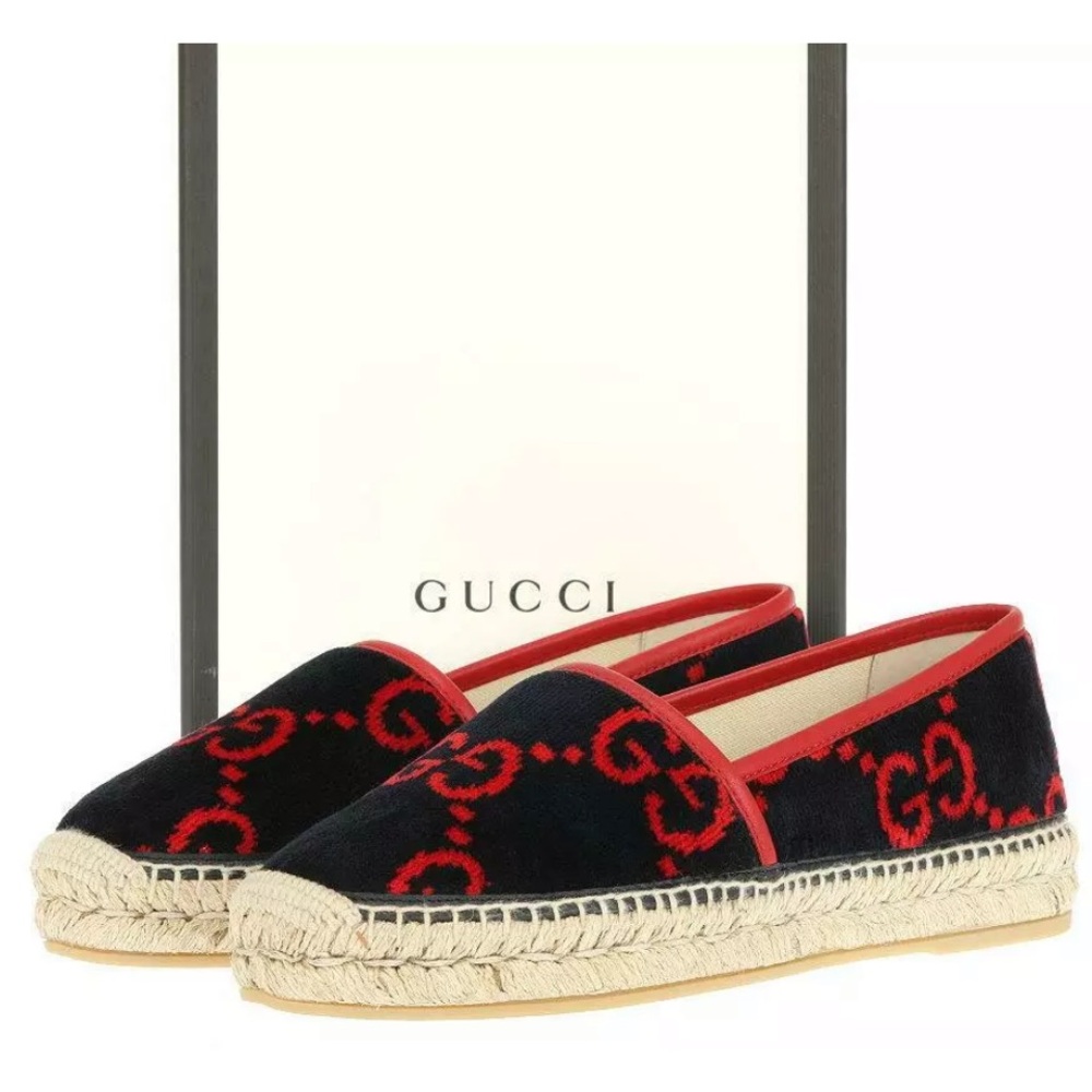Gucci Navy and Red GG Espadrille Flats